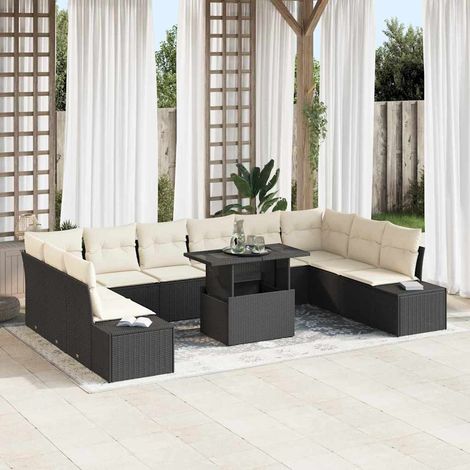 Conjunto de sofá de jardín 11 uds. Negro ratán sintético vidaXL (1/5)