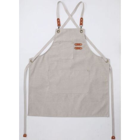 (Beige)Tablier Cuisine Homme Tabliers en Toile avec 3 Poches Imperméable et Réglable Apron pour Barbecue, Restaurant,Jardin, Charpentier,78 x 68cm (1/4)