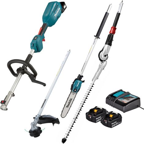 MAKITA Pack Outil Multifonctions 18V DUX18 + Coupe-herbe + Perche élagueuse + Taille-haies + 2 batt 3Ah