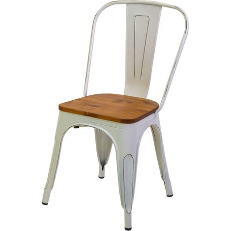 Sedia New Bristol 43x43xh45/84 cm in Ferro Bianco Antico con seduta in Legno