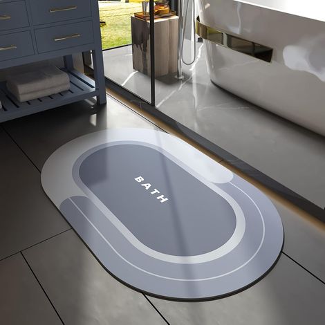 Alfombrilla de baño de tierra de diatomeas, alfombrilla antideslizante y absorbente de tierra de diatomeas, alfombrilla de secado rápido para ducha y baño (azul, 60x40cm)