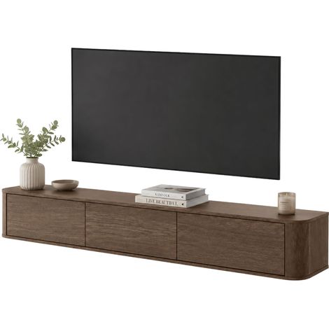 Mobile Porta tv Kahate, 3 Cassetti, un Ripiano, 3 Vani, 200x34x28h cm Marrone Noce