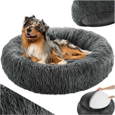 1 Panier pour chien, bordure surélevée, peluche longue, rembourrage épais, dessous antidérapant, intérieur 50 cm