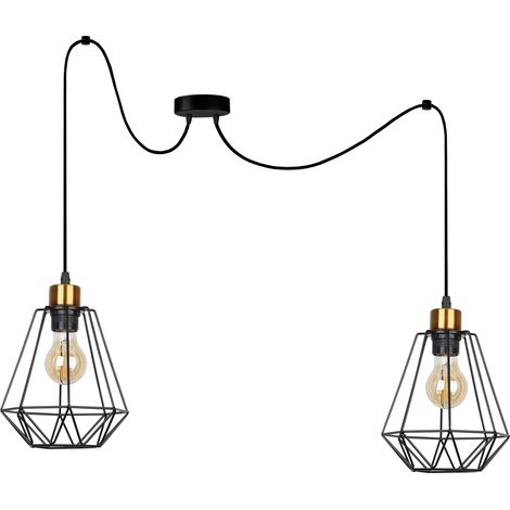 Primo p sospensione nero+oro 2x60w e27 paralume nero