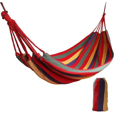 Hängemattenschaukel für Reisen und Camping, 1 Person, groß (190 x 80 cm), atmungsaktive Baumwolle, Tragkraft 150 kg, ideal für Strand, Terrasse, Veranda und Hängemattengarten.