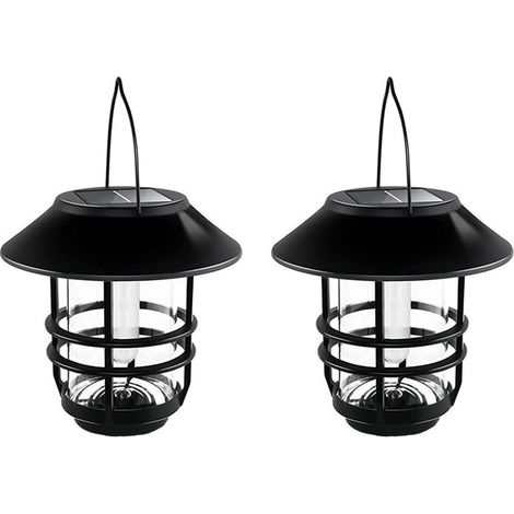 Lot de 2 lampes solaires, verre/métal, étanche, noir/transparent