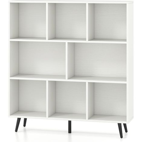 Organizzatore di stoccaggio moderno con 5 gambe di metallo affusolate, Libreria a 8 cubi studio camera da letto Bianco (1/4)