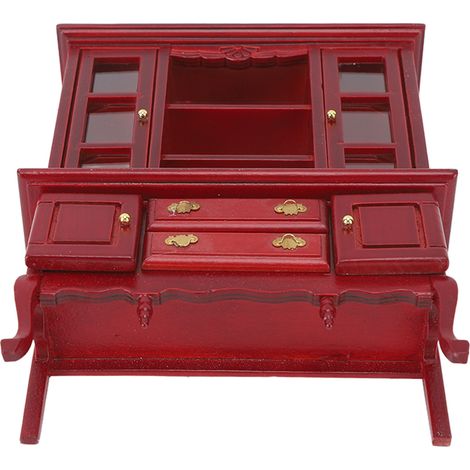 Armoire miniature en bois, échelle 1/12, bibliothèque/placard pour maison de poupée, avec porte et tiroir ouvrants, couleur séquoia. (1/5)