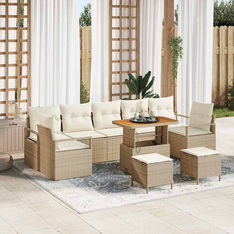 Garten-Sofa-Set mit Kissen mit Speicher 10 pcs Beige und Creme