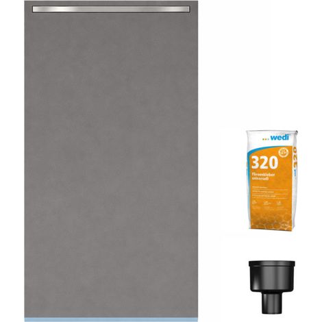 Wedi – Receveur de douche à carreler 120x90cm – Écoulement vertical – Barrette de finition inox 70cm – Colle 320 incluse – Pente préformée pour installation facile