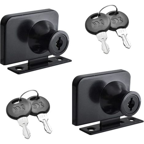 Lot de 2 Verrous de Porte en Verre en Alliage de Zinc pour Porte de Placard en Verre avec Clé Double Verrou d'Ouverture pour Porte en Verre de 3 à 7 mm d'Épaisseur (Noir Mat)