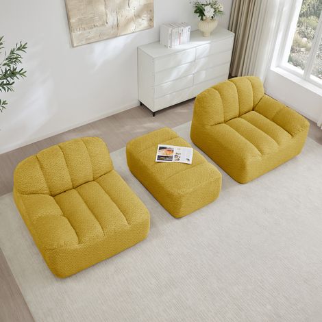 Divano modulare 210/165/79 cm giallo in pile granulato, senza montaggio (1/5)
