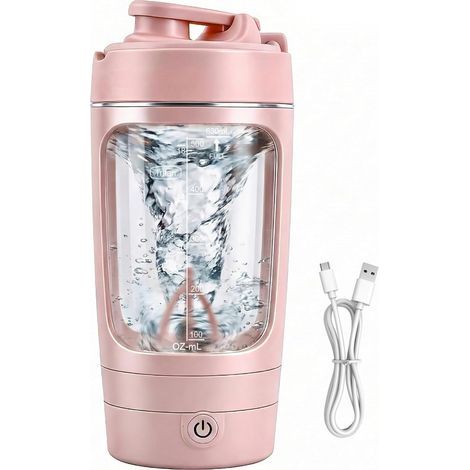 Shaker Électrique à Protéines 630 ml, Portable Vortex Mélangeur Automatique USB-C Rechargeable 1200 mAh, 9000 tr/min, Bouteille Shaker en Tritan Sans BPA, pour Shake Protéiné et Milk (Rose) (1/5)