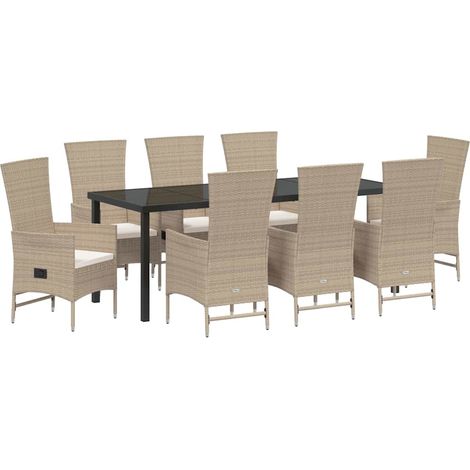 Maison Exclusive - Garten Essgruppe mit Kissen 9 pcs Beige Poly-R