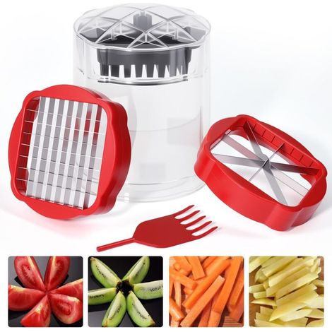 Coupe-frites en acier inoxydable, coupe-fruits professionnel, coupe-pommes de terre, coupe-pommes avec 2 lames, coupe-tomates à coupe rapide, coupe-frites pour chips, concombres, carottes, pommes