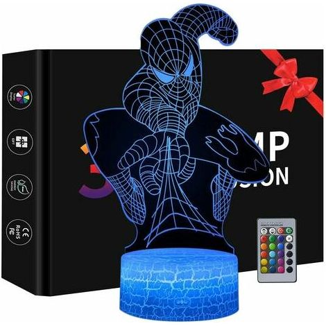 3D Night Light, Spiderman Toys for Boys, 16 Colors with Remote Control- (1/5)
