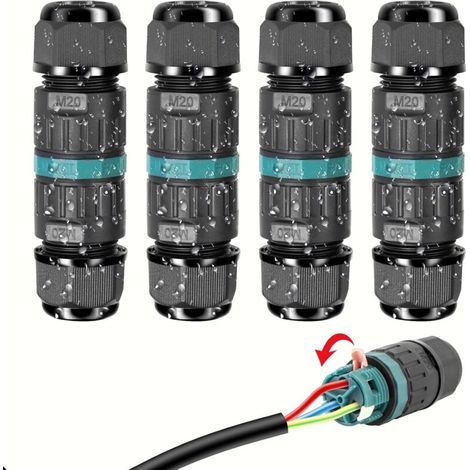 IP68 Waterproof Electrical Connector – 3-Wire Cable Connector for Outdoor Installations – 4m Depth – Cable Diameter 5 to 12 mm (4 Pcs)