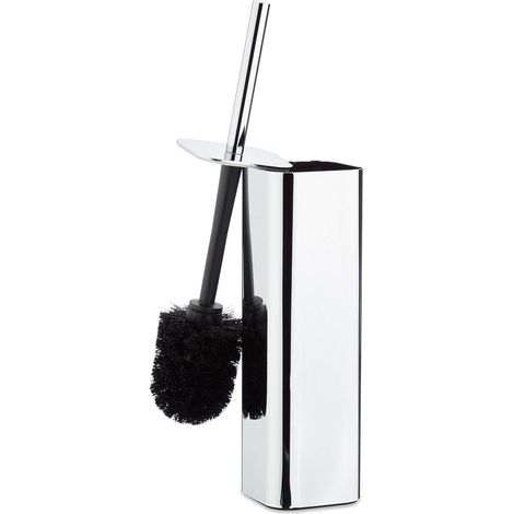 CCYKXAPorte brosse WC support brosse toilettes mural argenté réfléchissant HxlxP: 38,5 x 8 x 8 cm, argent/noir