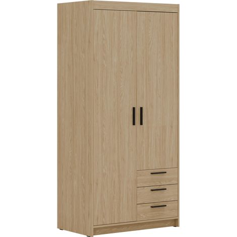 AX LIVING Storicos 2T3S Kleiderschrank Geölte Eiche mit schubladen 89,7 cm