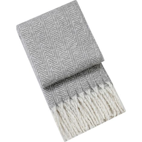 Couverture grise polyester pour canapé/climatiseur 130x180 cm avec glands, design tendance, doux et lavable (1/4)