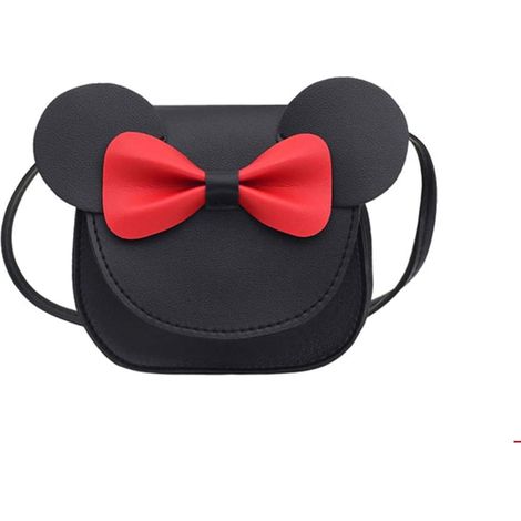 Sac à main à bandoulière PU mignon petite fille bowknot (noir),