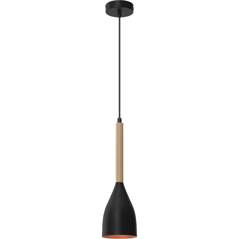 Suspension noire intérieur doré bois Muza E27 Luminex