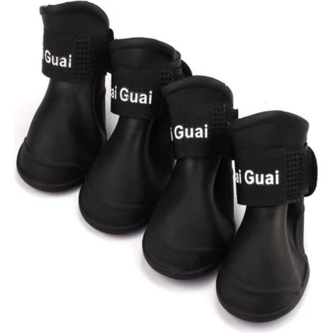 Filiyano-Lot de 4 bottes de pluie pour chien en silicone, imperméables et antidérapantes, noires, 10249 (1/3)