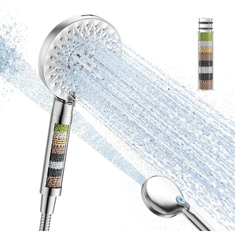 Pommeau de Douche Haute Pression avec Filtre à 15 Étapes, Douchette Douche Salle de Bain avec 9 Modes de Jet, Pommeau de Douche Filtrant Anti-Calcaire et Chlore, Économie d'Eau (1/5)