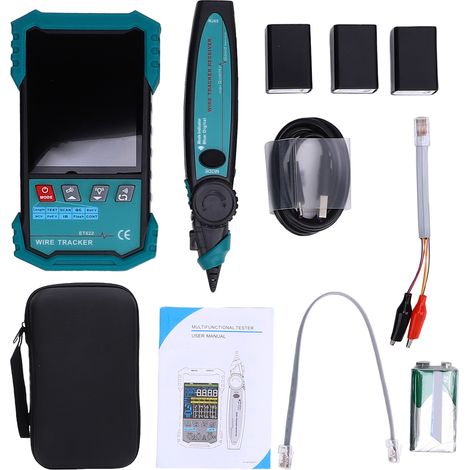 Tester per cavi di rete con rilevamento della tensione POE, tracciamento dei fili, misurazione della lunghezza RJ45 (400 m), test di continuità, indicatore di porta lampeggiante, kit di test LAN per l (1/5)