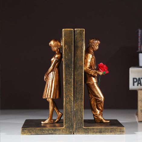 Matériel résine serre-livres Banksy couple doré pour une décoration créative et distinctive dans le salon