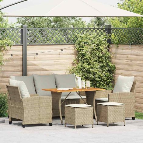 Salon de jardin 6 pièces avec canapé, fauteuils et table en rotin PE beige - PANGIVO (1/5)