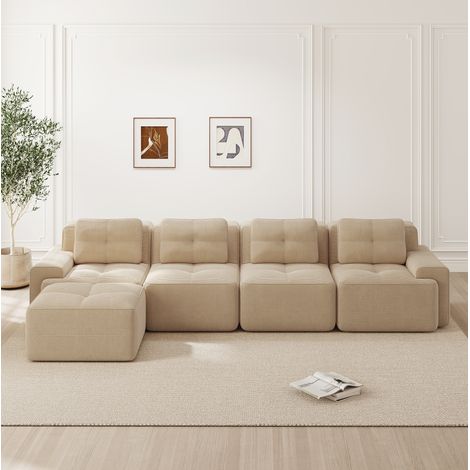 Sofá modular chaise longue 4 plazas pana beige OKMYHOME (1/5)