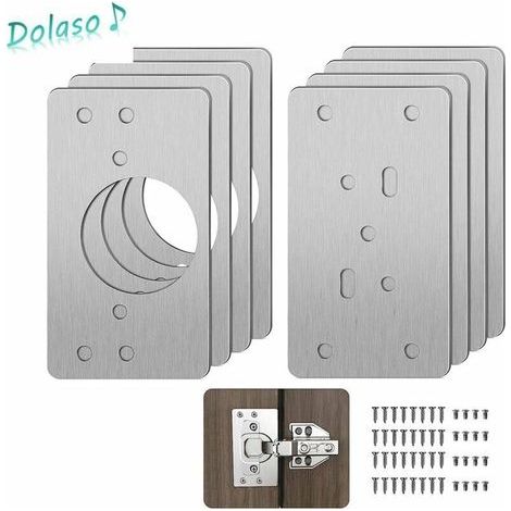 Piastra di riparazione per cerniere di armadi con foro, 8 staffe di riparazione, piastre di facile installazione con 48 viti, kit di riparazione cerniere per legno, mobili e scaffali (1/4)