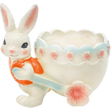 Pot à fleurs décoratif lapin avec chariot à fleurs, pot en résine pour succulentes, 14 x 13 cm (1/5)