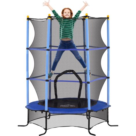 Tappeto Elastico per Bambini Ø163x190 cm con Rete di Sicurezza e Pali Imbottiti Età 3-10 Anni Blu (1/5)