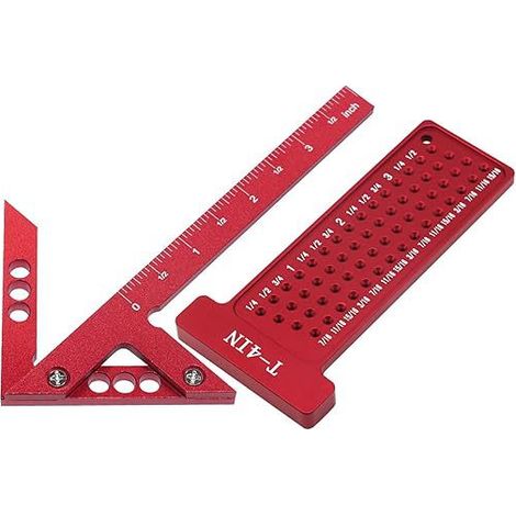 10 cm Lochlineal (britischer Standard T-4IN) + Pfeillineal + schwarzer Marker – Multifunktionales Messwerkzeug aus Aluminiumlegierung für die Holzbearbeitung (1/5)