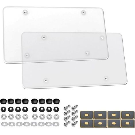 Couvertures de plaque d'immatriculation transparentes plates, paquet de 2 boucliers incassables adaptés aux plaques américaines standard (1/5)