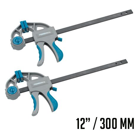 Ferrestock FSKSAM004 set 2 sargentos de apriete rápido monomanual con barra de acero A3, mangos ergonómicos, desbloqueo rápido y fáciles de convertir en extensores (1/5)