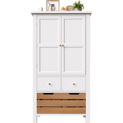 ELVMI Credenza Cucina Alta con 2 Ante, 5 Cassetti e 2 Ripiani Fissi per Cucina in MDF 80×40×140 cm Bianco (1/5)
