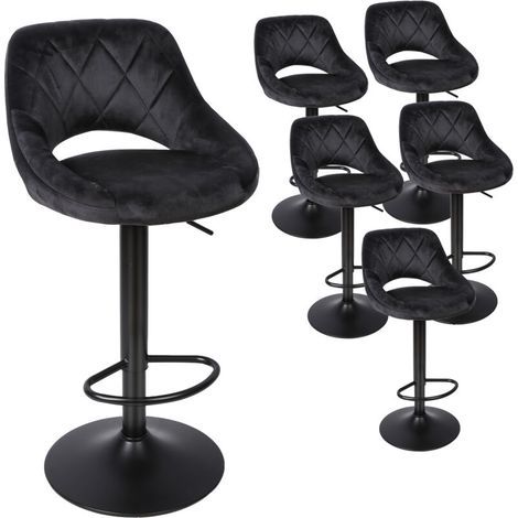 Lot de 6 tabourets de bar, chaise de cuisine,chaises de bar en velours,tabourets de bar pivotants avec dossier et repose-pieds, hauteur réglable, noir (1/5)
