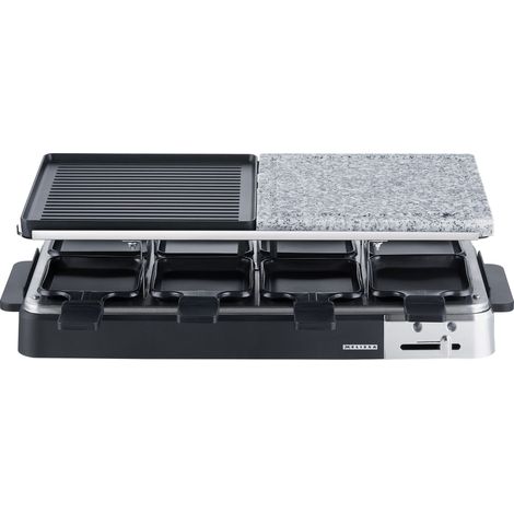 MELISSA Gril à raclette 16300027, 1300 W, avec plaque en pierre, 8 poêlons, noir