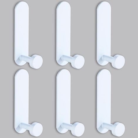 Crochets muraux autocollants, lot de 6, patères blanches pour salle de bain, sans perçage, porte-serviettes autocollants (1/5)