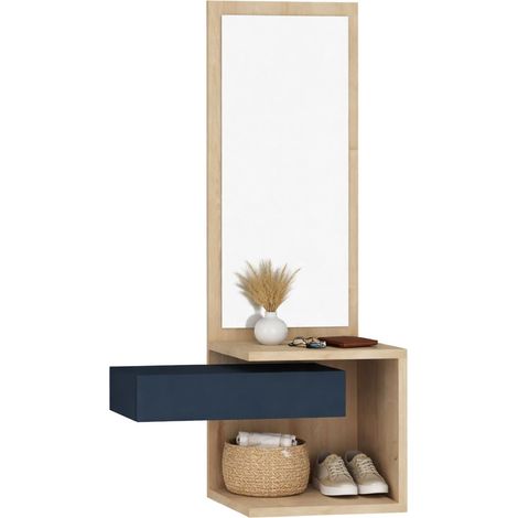 Mobile da Ingresso Equense, Specchio Incluso, un Cassetto, 3 Ripiani, 49x31x90h cm Marrone Rovere