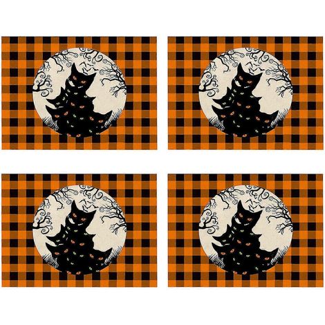 Décorations saisonnières et festives - Tapis d'Halloween orange en forme de citrouille (lot de 4), réversible et résistant à la chaleur, pour une décoration de fête festive Q