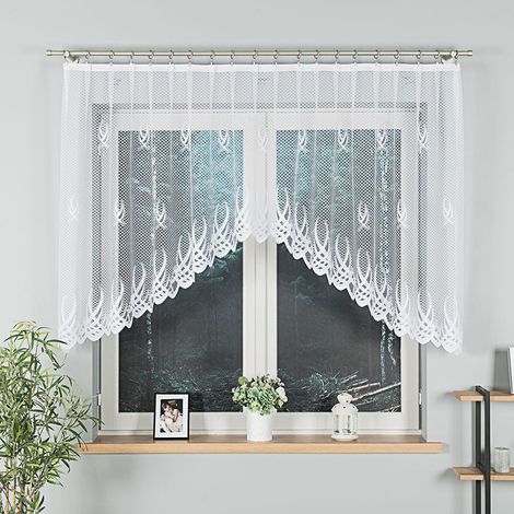 GOSIA - Cortina jacquard confeccionada con corte en la parte inferior - 300x120 cm - blanco (1/4)