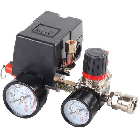 Soupape de régulation de pression pour compresseur d'air, régulateur de pression 90-120 PSI avec kit de raccords pour manomètre. (1/5)