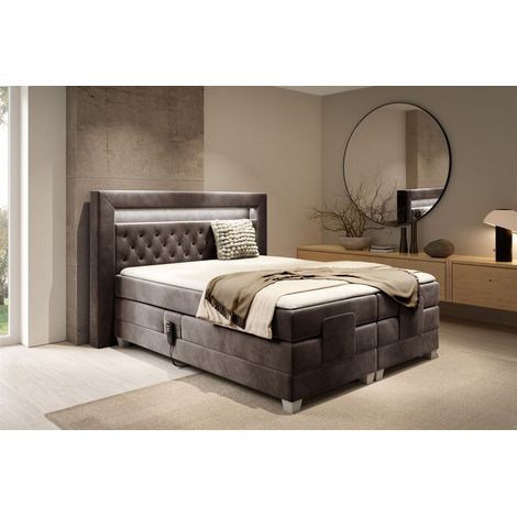 Boxspringbett Elektrisch Bett ARMANDO 200x200cm in Stoff Fresh Schokobraun (1/4)