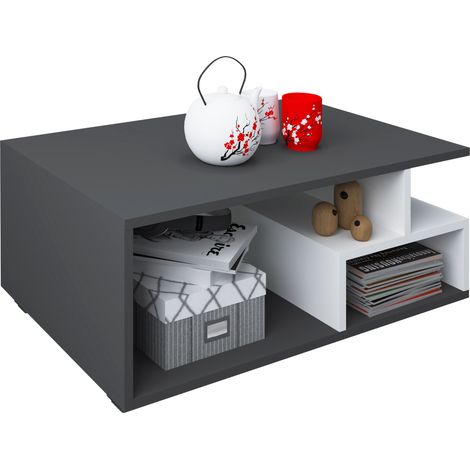 Tavolino in legno VCM  Divano con spazio di archiviazione sufficiente  Dimensioni ca. A. 40 x L. 80 x P. 50 cm  Tavolo soggiorno - Sulas (antracite / bianco)