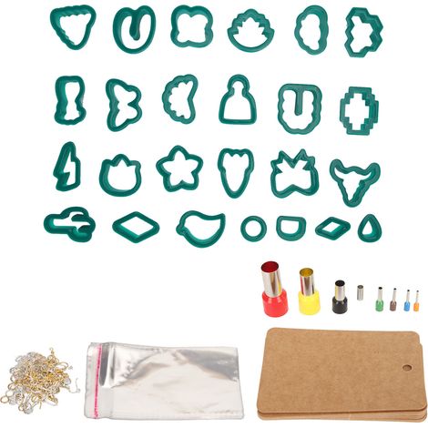 Lot de 193 emporte-pièces en pâte polymère vert foncé, 25 formes créatives DIY pour boucles d'oreilles, porte-clés et colliers. (1/5)