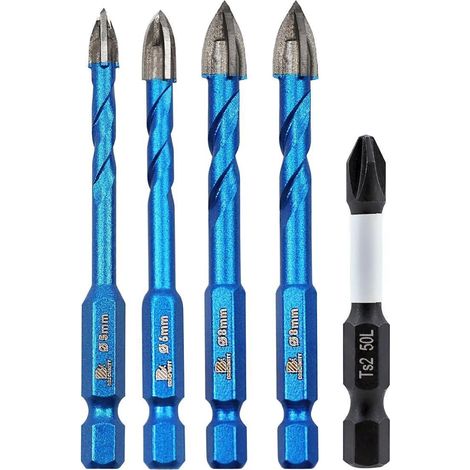 Fliesenbohrer Bohrerset 6mm 62 8mm2 Drill Bit+ 1 Screwdriver Bit 5 (1/4)